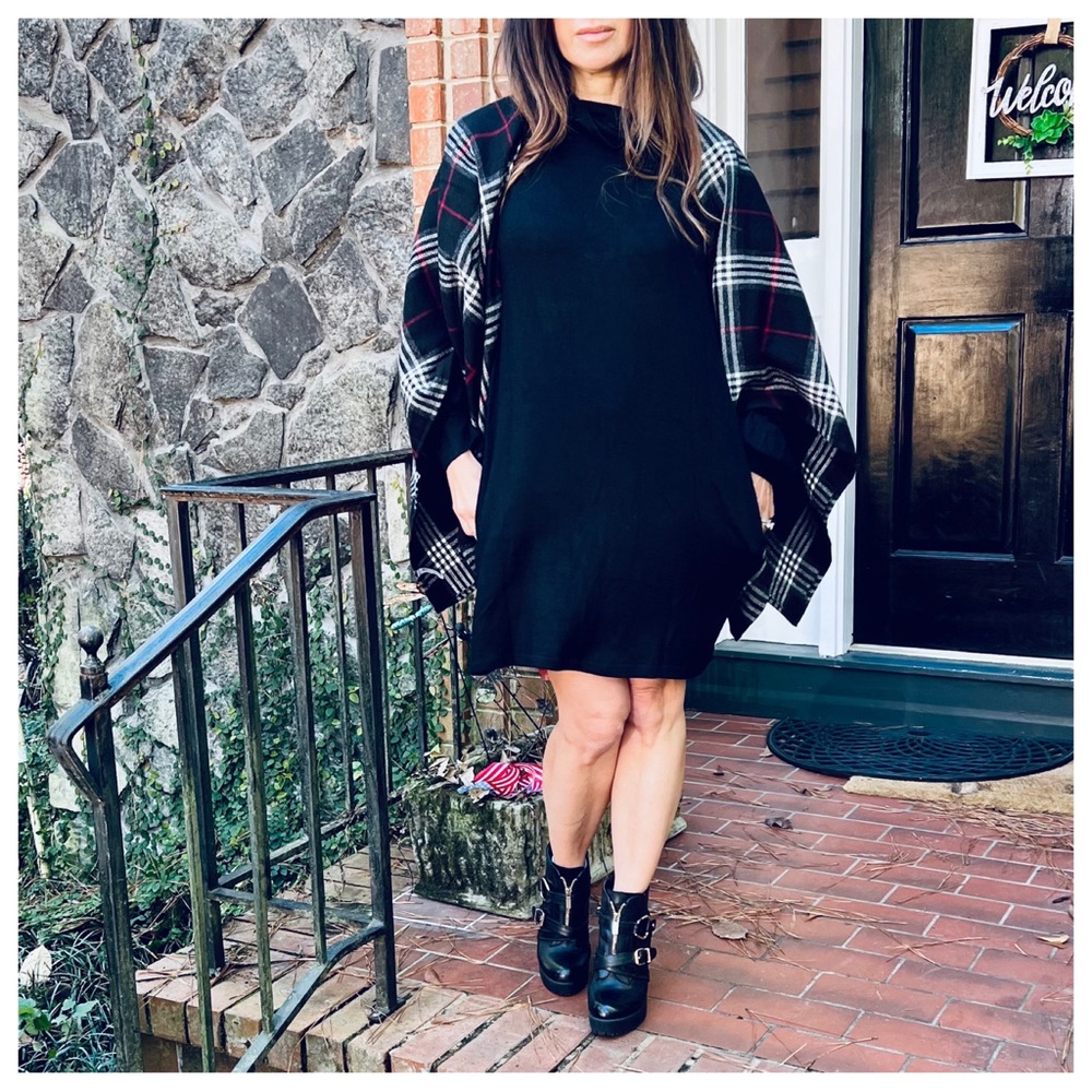 LAST ONE Boho Chic Black Cowl Neck cuff Sleeve Side pocket knit Dress - Picture 8 of 9